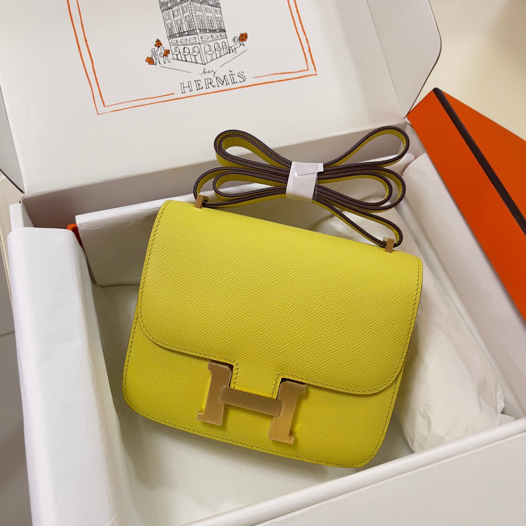 Hermes Constance 18 Mini Shoulder Bag In Yellow Epsom Leather